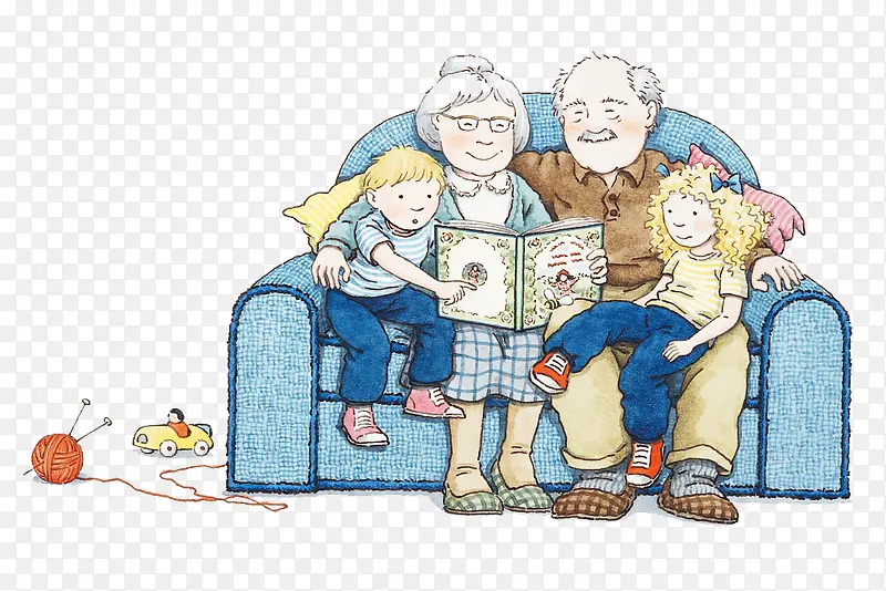 爷爷奶奶与孩子看书插图