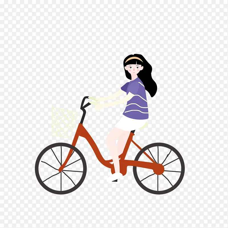 手绘卡通骑自行车女孩