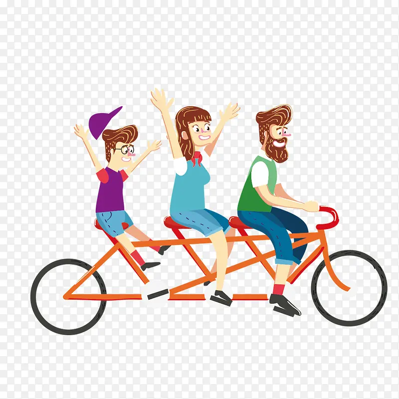骑三人自行车的卡通人物