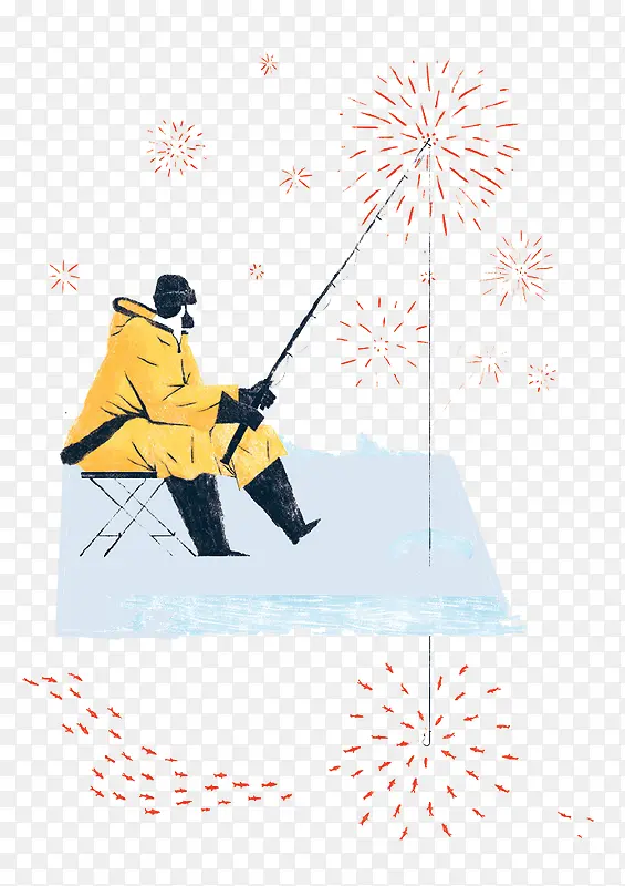 冰上钓鱼男人