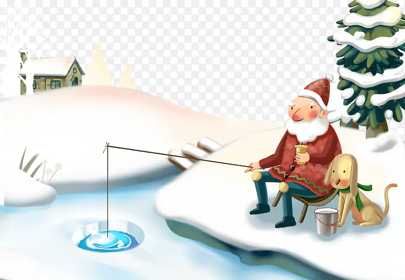 圣诞节老人钓鱼素材背景