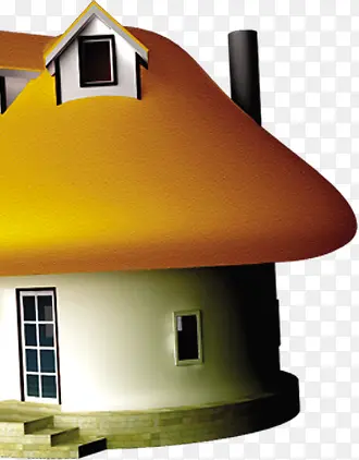 手绘黄色蘑菇造型房屋