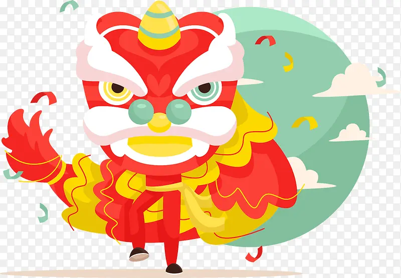 可爱中国风舞狮表演矢量图