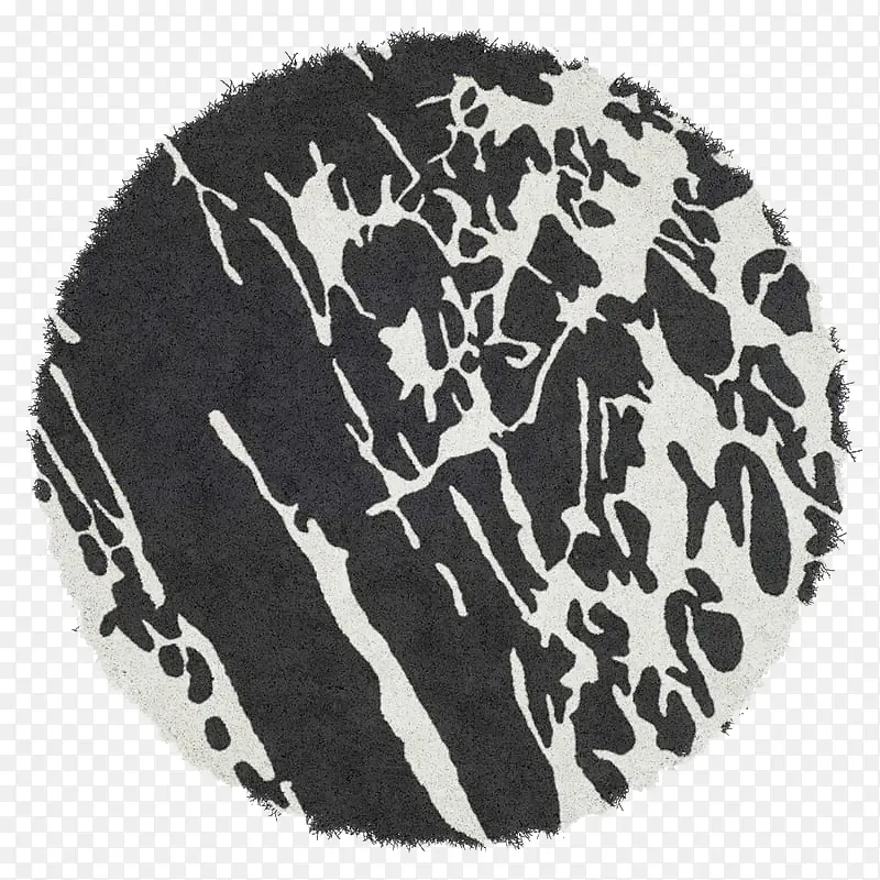 喷墨黑白色花纹圆形地毯