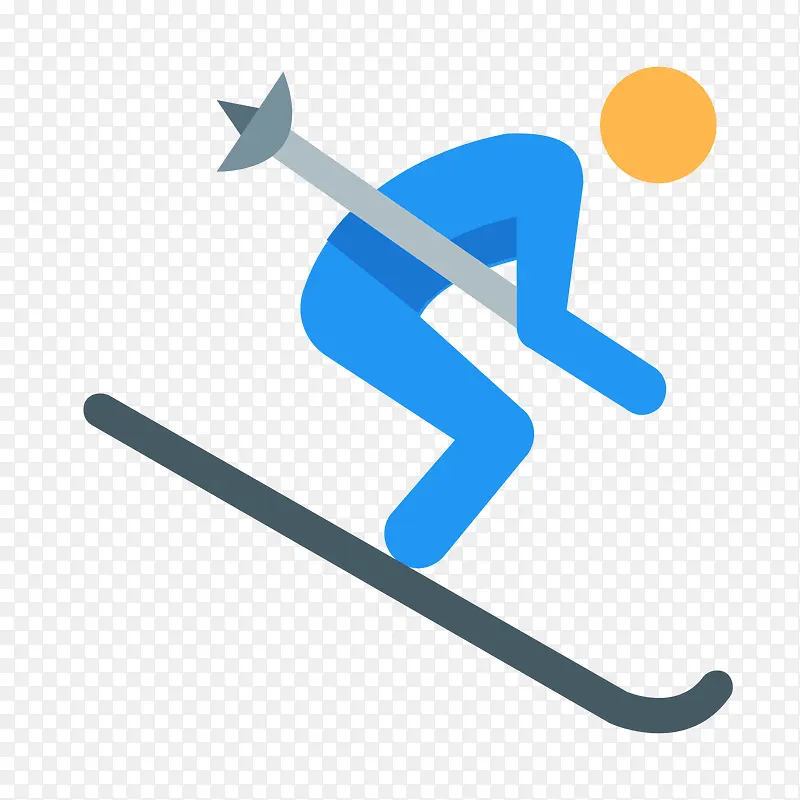 手绘蓝色滑雪橇的人PNG