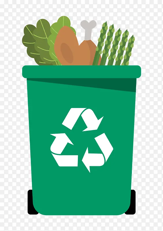 卡通手绘绿色的垃圾桶