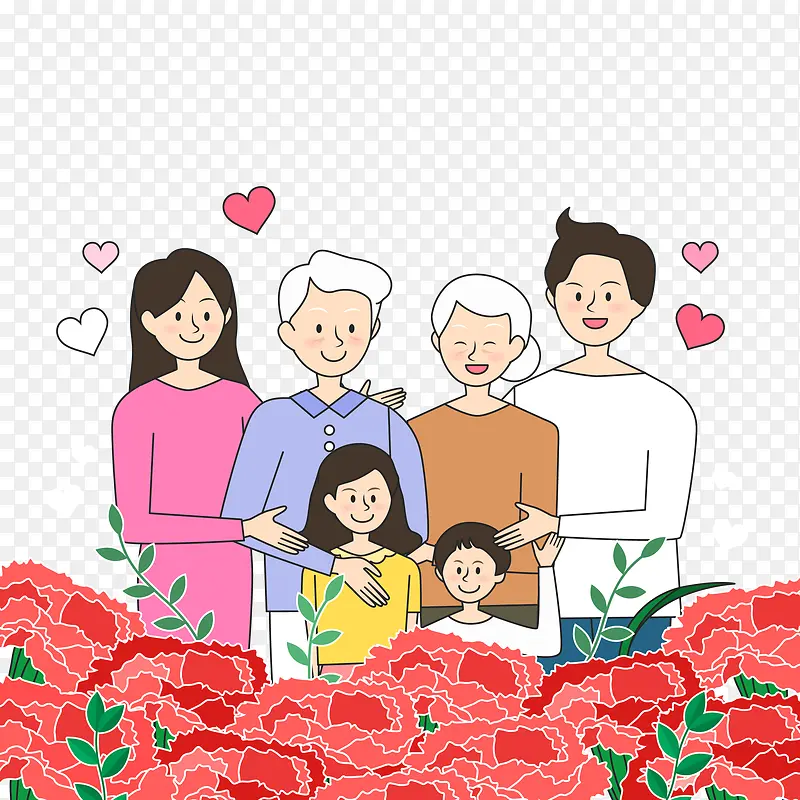 矢量卡通手绘插画康乃馨幸福家庭