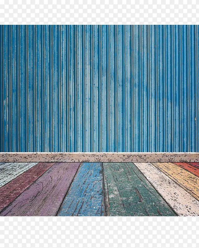 彩色木纹地板蓝色木纹墙面