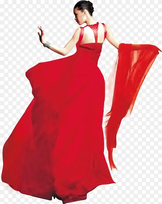 红色性感长裙背影效果
