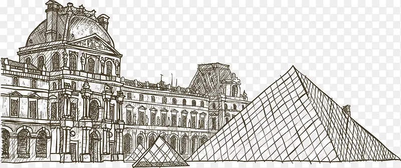 手绘速写卢浮宫博物馆建筑