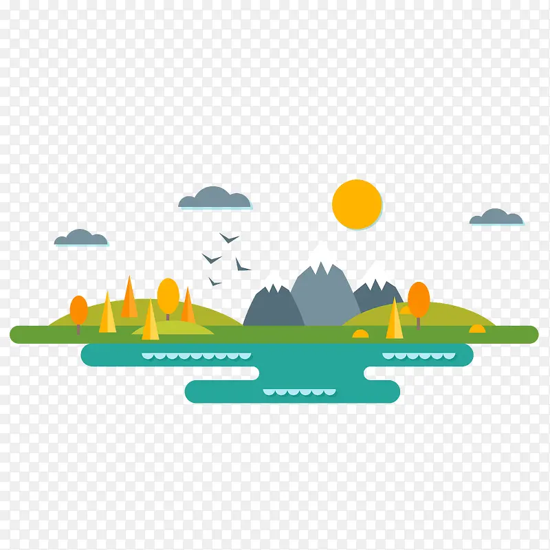 矢量秋季山林黄色树木风景