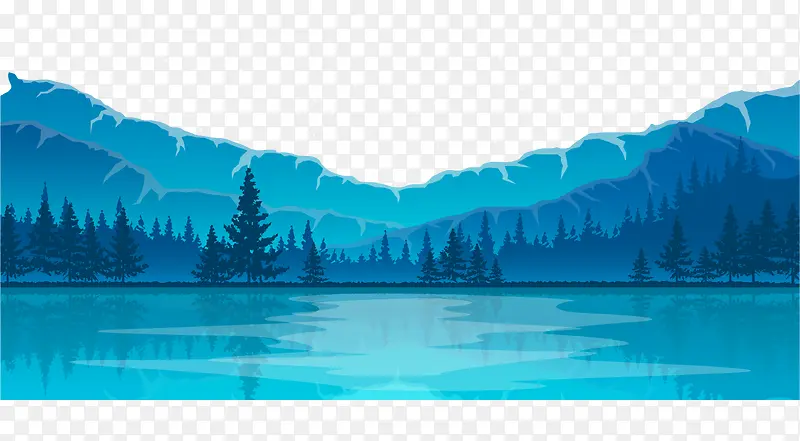 蓝色清新山丘河流装饰图案