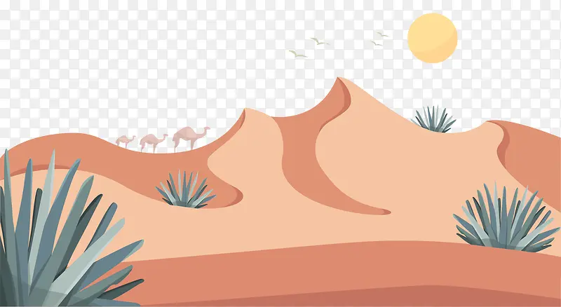 手绘大自然沙漠风沙风景插画