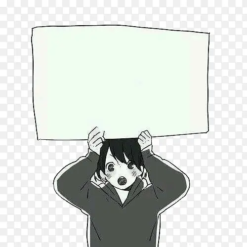 简约风格动漫女孩手拿白板图案