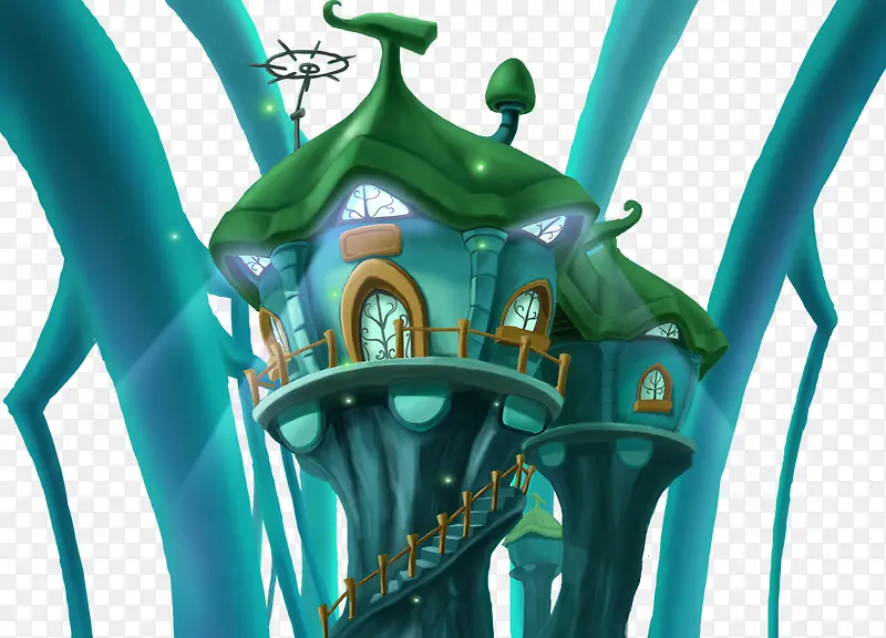蓝色神秘房屋插画免费素材