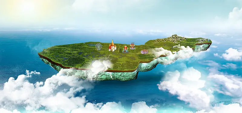 天空中的浮空小岛海报背景