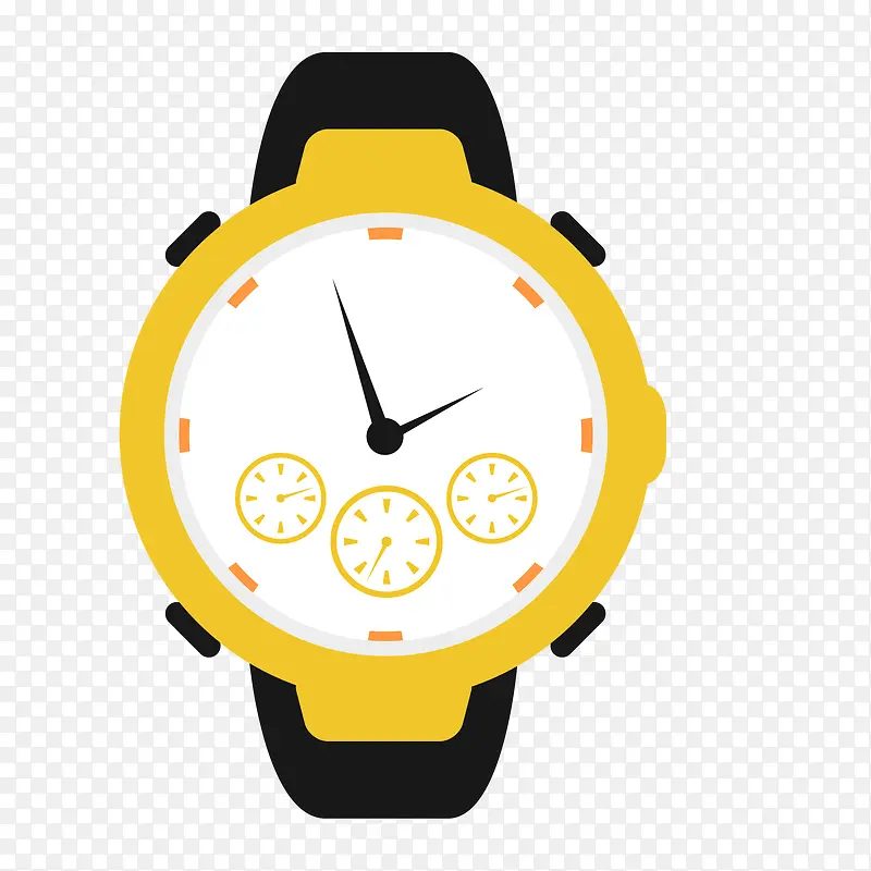 黄色圆弧时间手表元素