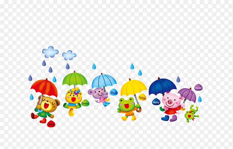 小动物撑雨伞