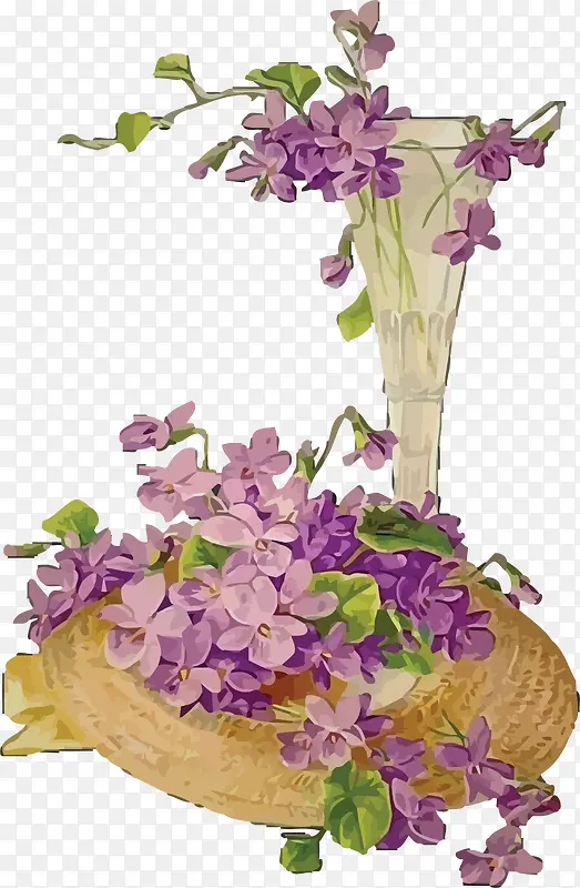 手绘紫罗兰花朵盆栽