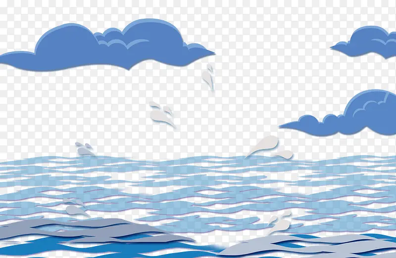 卡通蓝色色调大海蓝色云朵