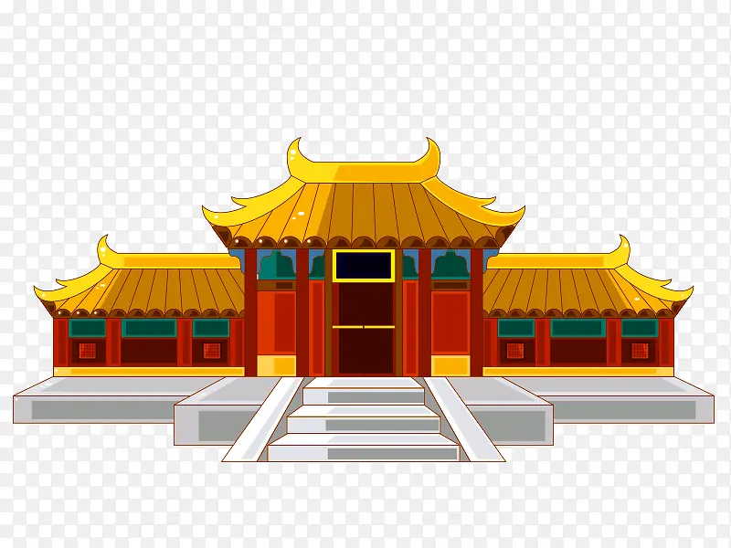 红色中国风楼宇装饰图案