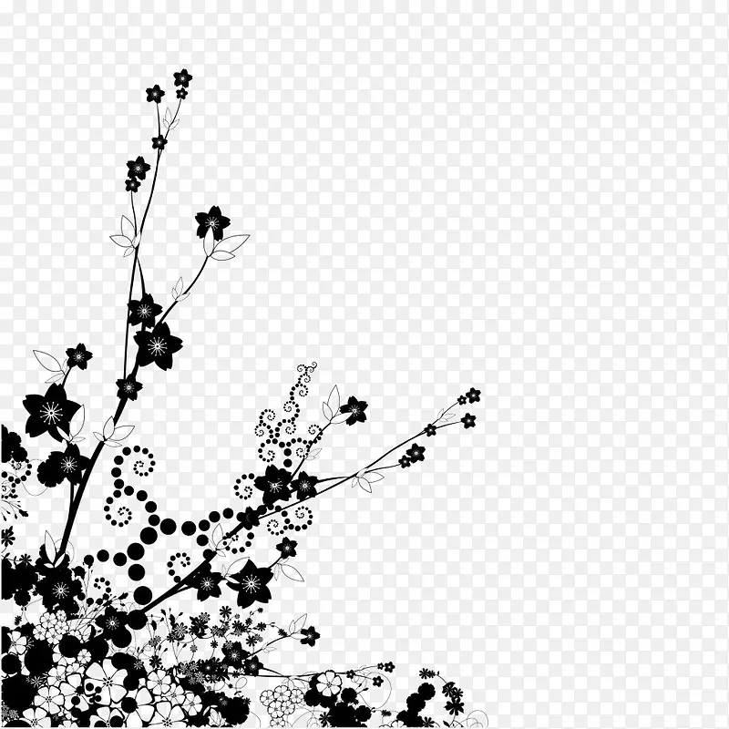 黑白装饰花朵素材