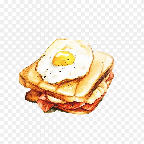 煎鸡蛋三明治手绘画素材图片