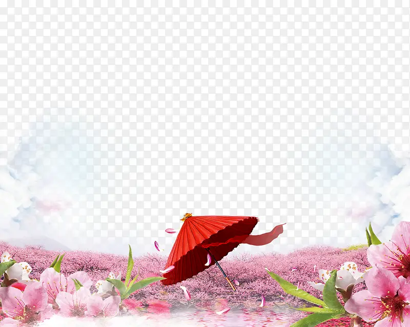清新浪漫春季花海插画