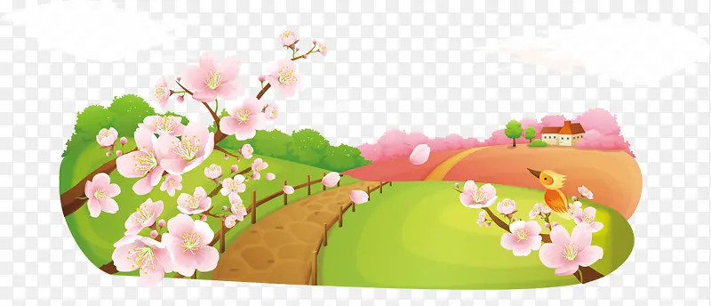 粉红花枝小桥背景