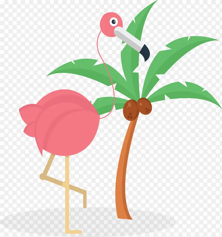 椰子树旁边的火烈鸟