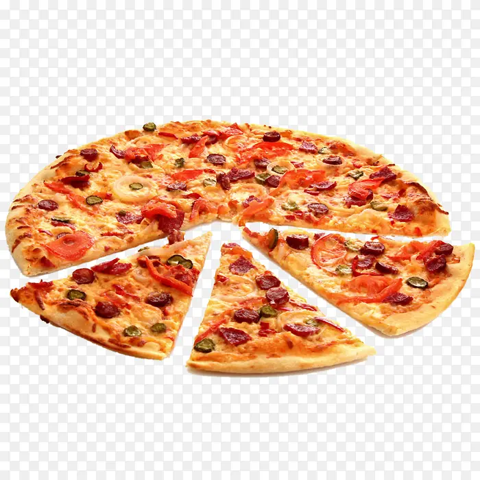 切开的圆形披萨