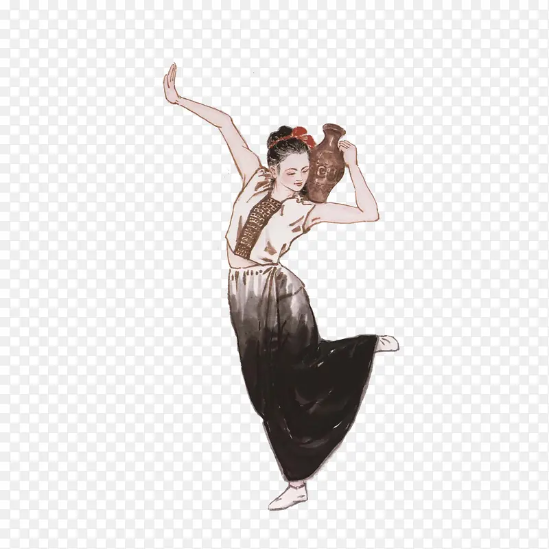 水墨画傣族少女舞蹈