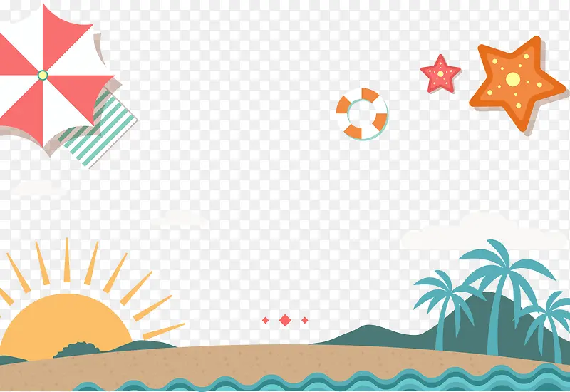 卡通创意夏季海滩背景免抠
