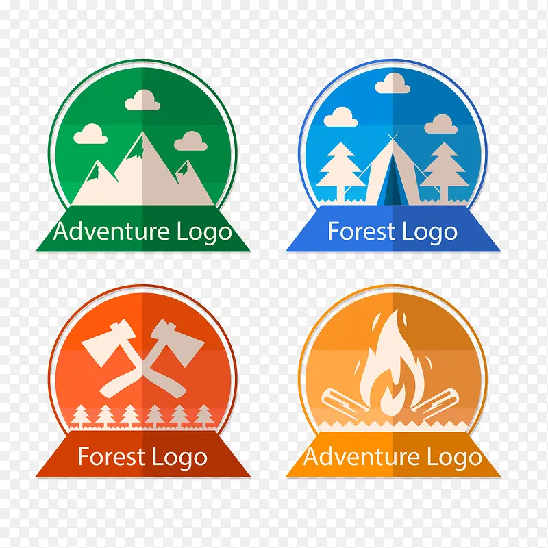 彩色森林探险标志矢量图