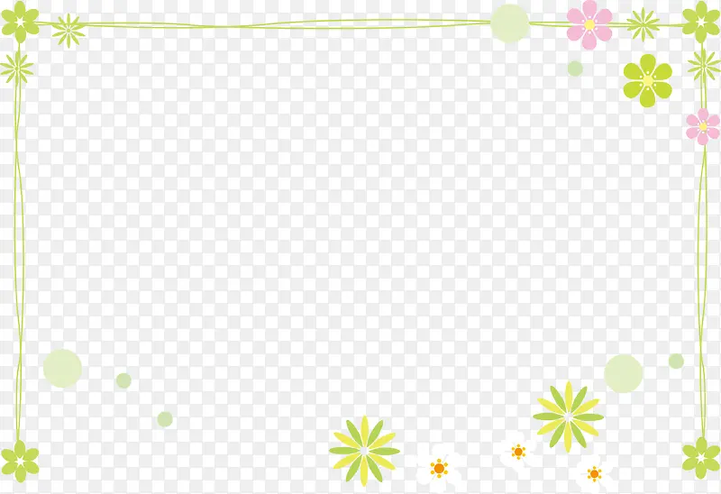 绿色春季花朵线条框架