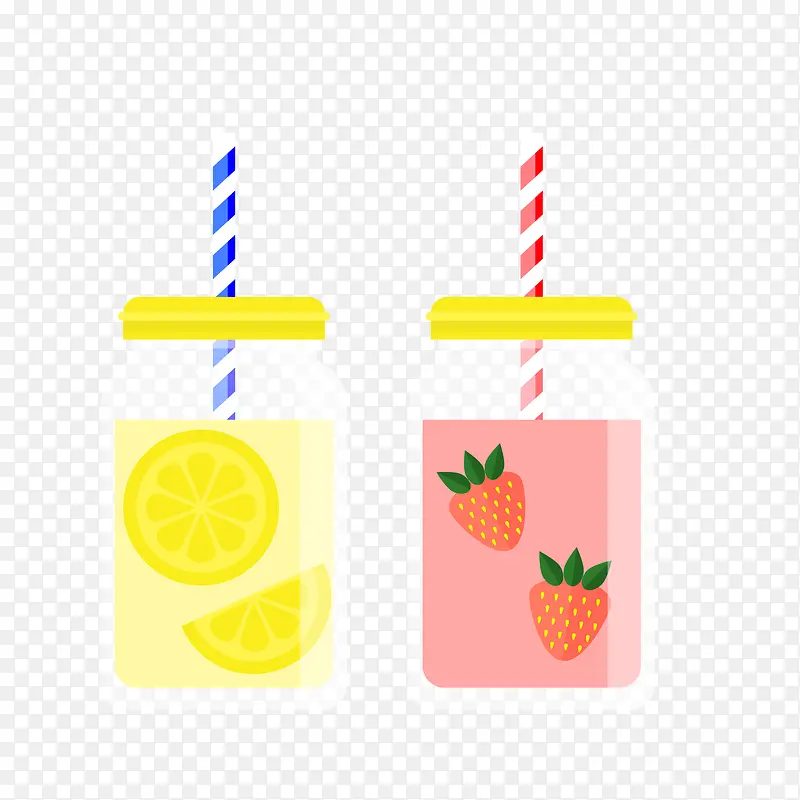 卡通柠檬草莓饮料矢量图