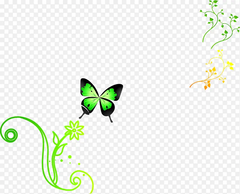 创意合成手绘飞舞的绿色蝴蝶效果