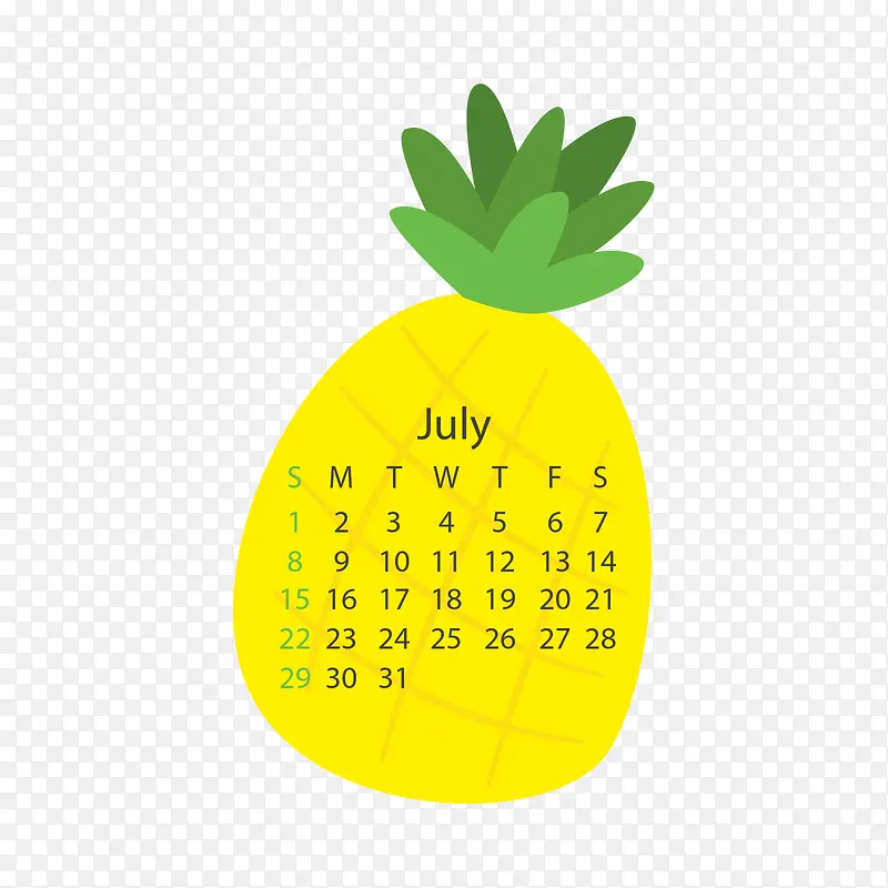 黄色菠萝2018年7月水果日历