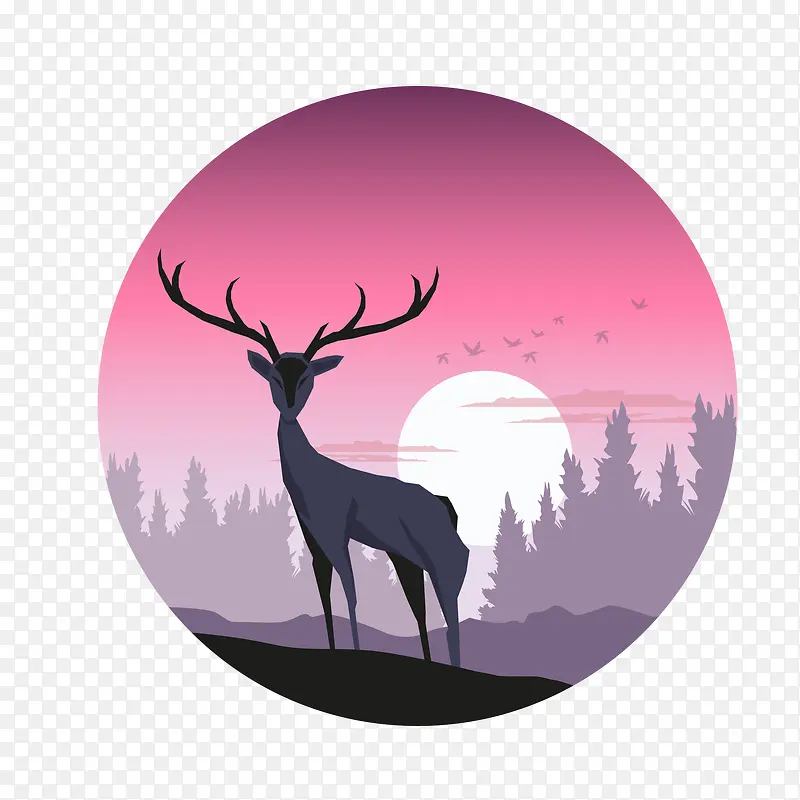 矢量手绘小鹿夜晚场景