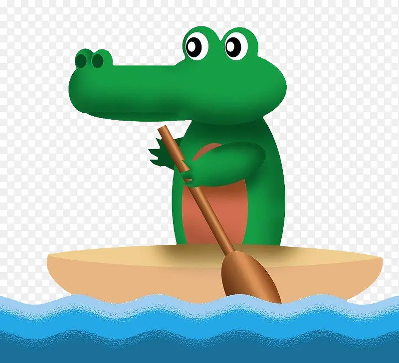 卡通绘画小鳄鱼划船