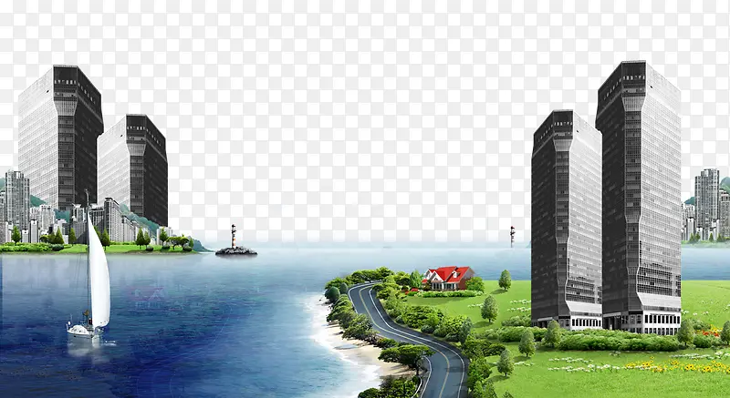 海湾城市背景素材