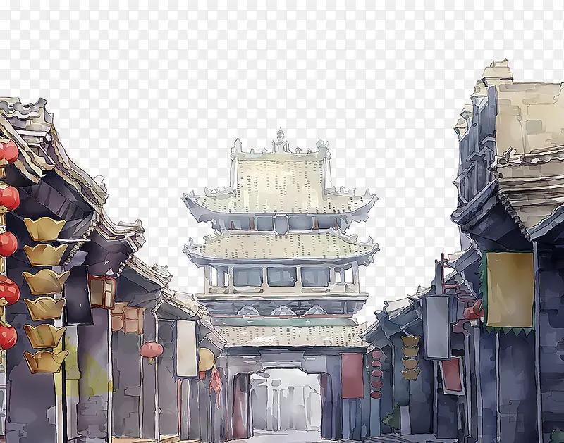 中国风古镇清明节风景图