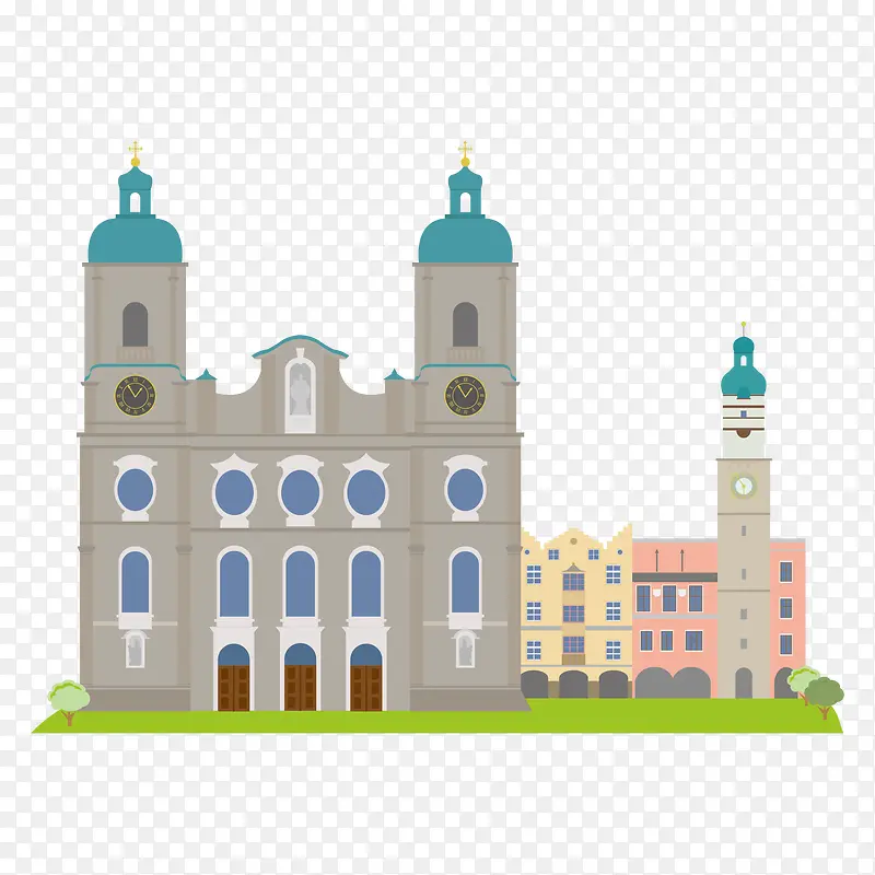 奥地利建筑旅游景点矢量