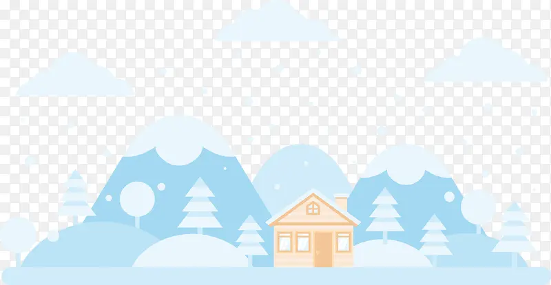 降雪树烟囱蓝色小屋