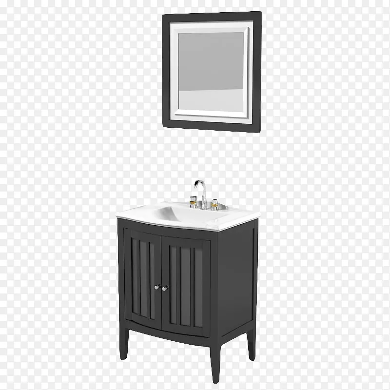一套黑色方形纯色卫浴柜子