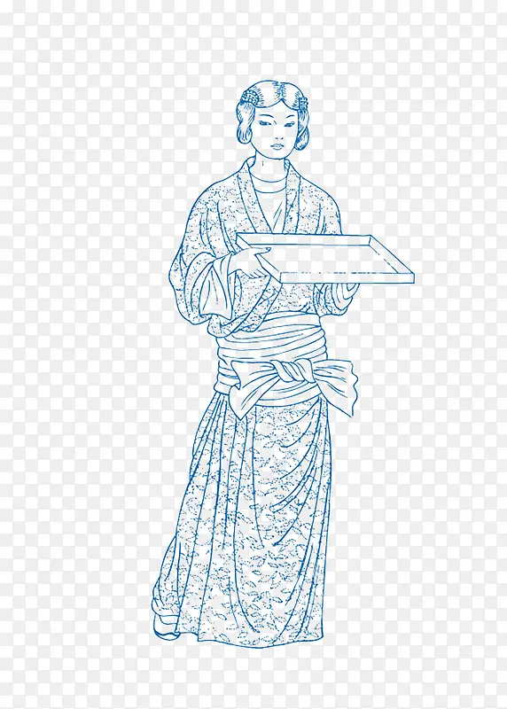 手绘线条婢女