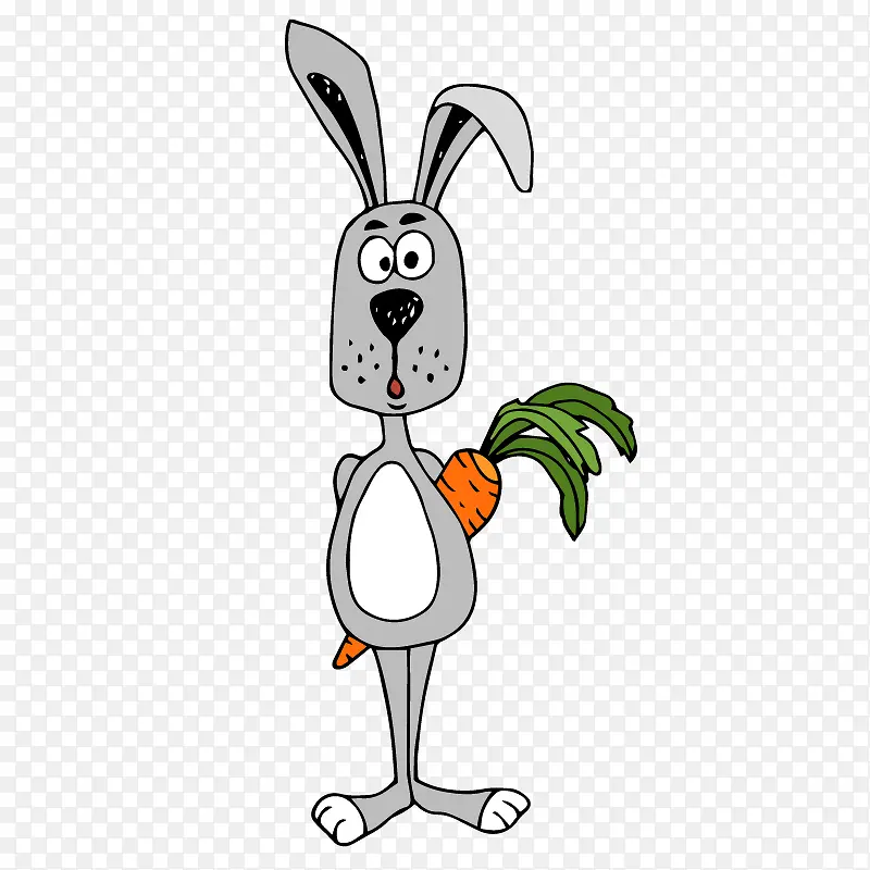 站立的灰兔背后的胡萝卜