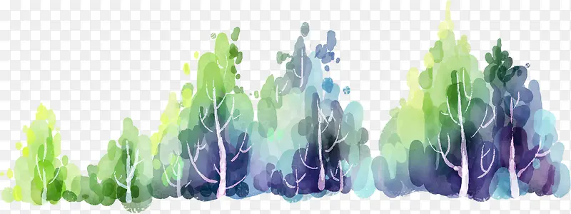 手绘绿紫色树林装饰