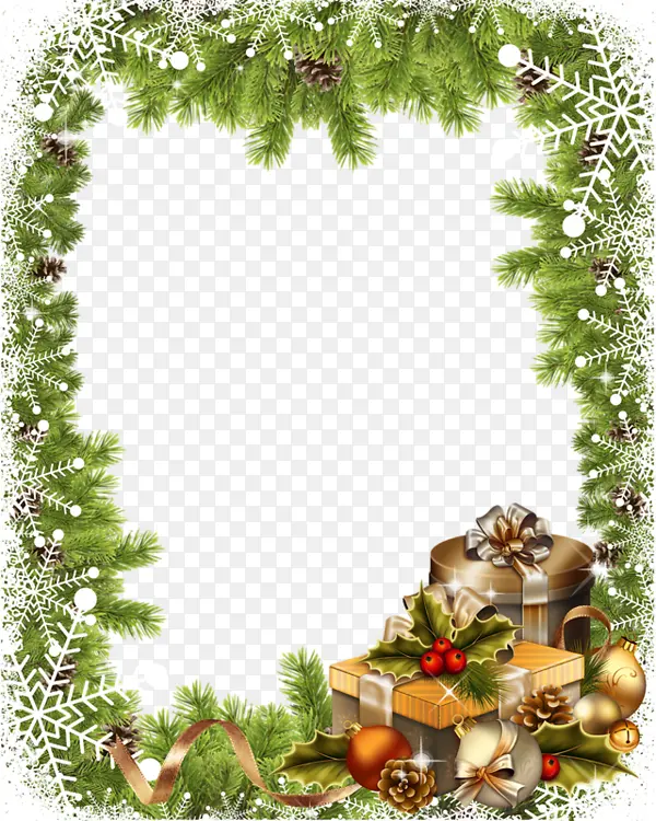 圣诞礼盒装饰松树叶边框