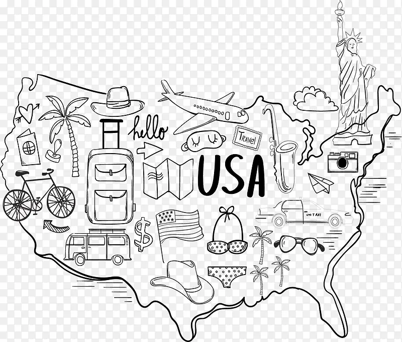 手绘美国旅游地图